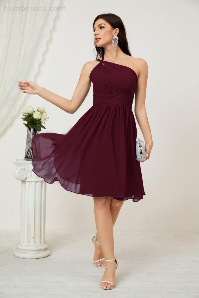 Numbersea Women Chiffon Short One Shoulder Bridesmaid Dress Formal Dresses For Party Homecoming 2804