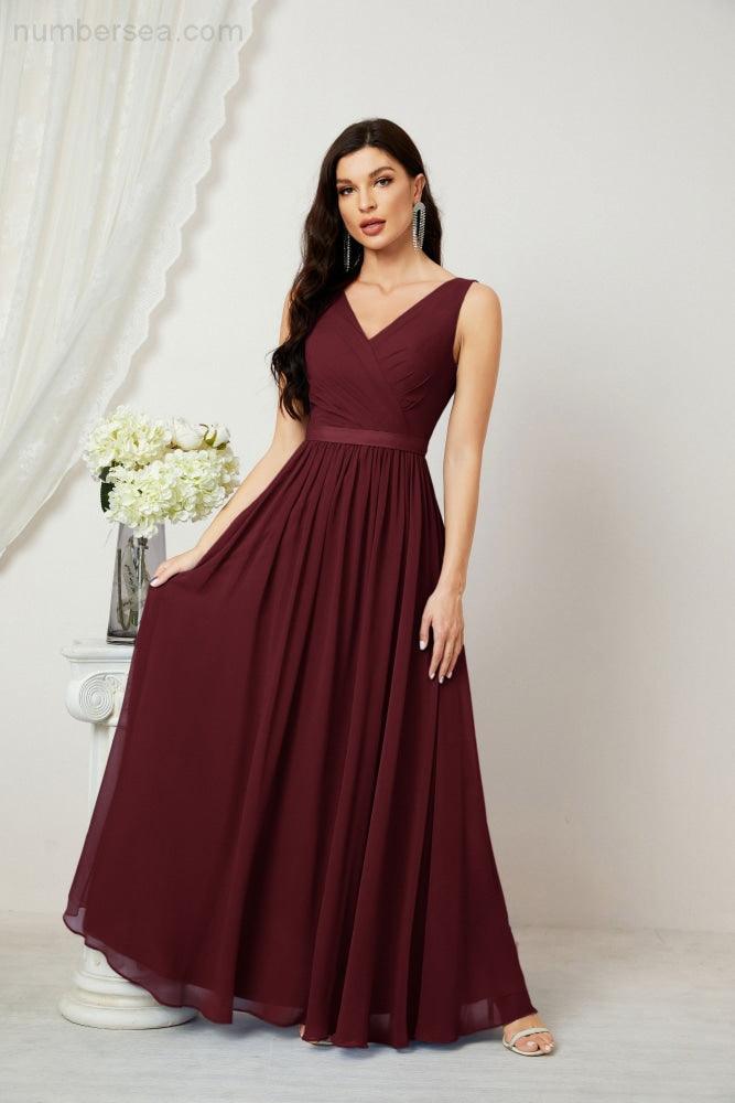 Women's Chiffon Long Bridesmaid Dresses A line Sleeveless Formal Prom Gown for Evening Party Homecoming Dresses 2808-numbersea