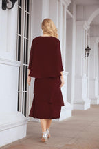 Numbersea Formal Party Gown Dress Chiffon Long Mother of The Bride Dresses with Ruffle Cape 28072 - numbersea