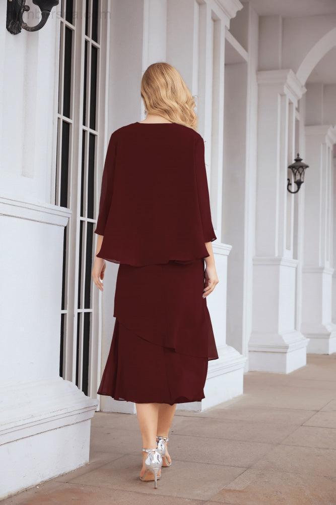 Numbersea Formal Party Gown Dress Chiffon Long Mother of The Bride Dresses with Ruffle Cape 28072 - numbersea