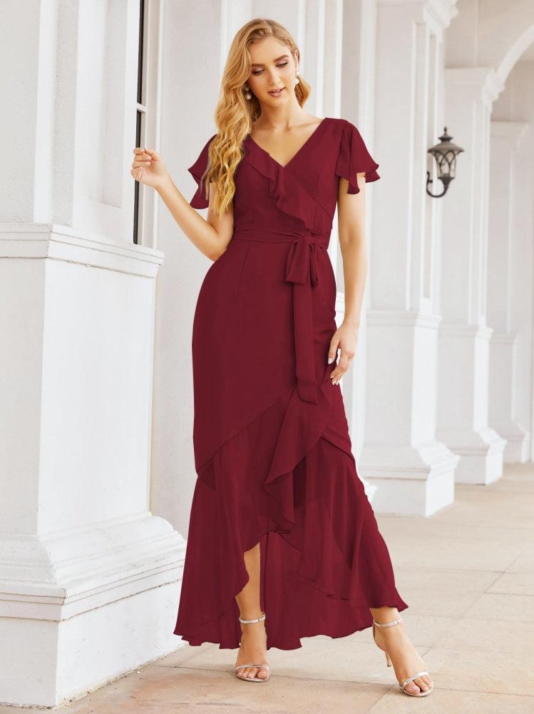 Numbersea Ruffled Bridesmaid Dresses Mermaid Formal Violin Evening Party Prom Gowns 28042-numbersea