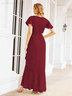 Numbersea Ruffled Bridesmaid Dresses Mermaid Formal Violin Evening Party Prom Gowns 28042-numbersea