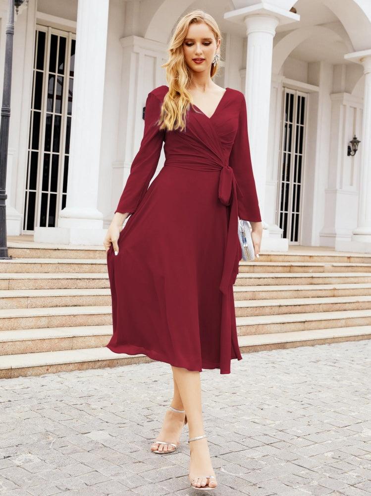 Bridesmaid Dress V-Back Waist Belt Mother of the Bride Wedding Guest 28031-numbersea