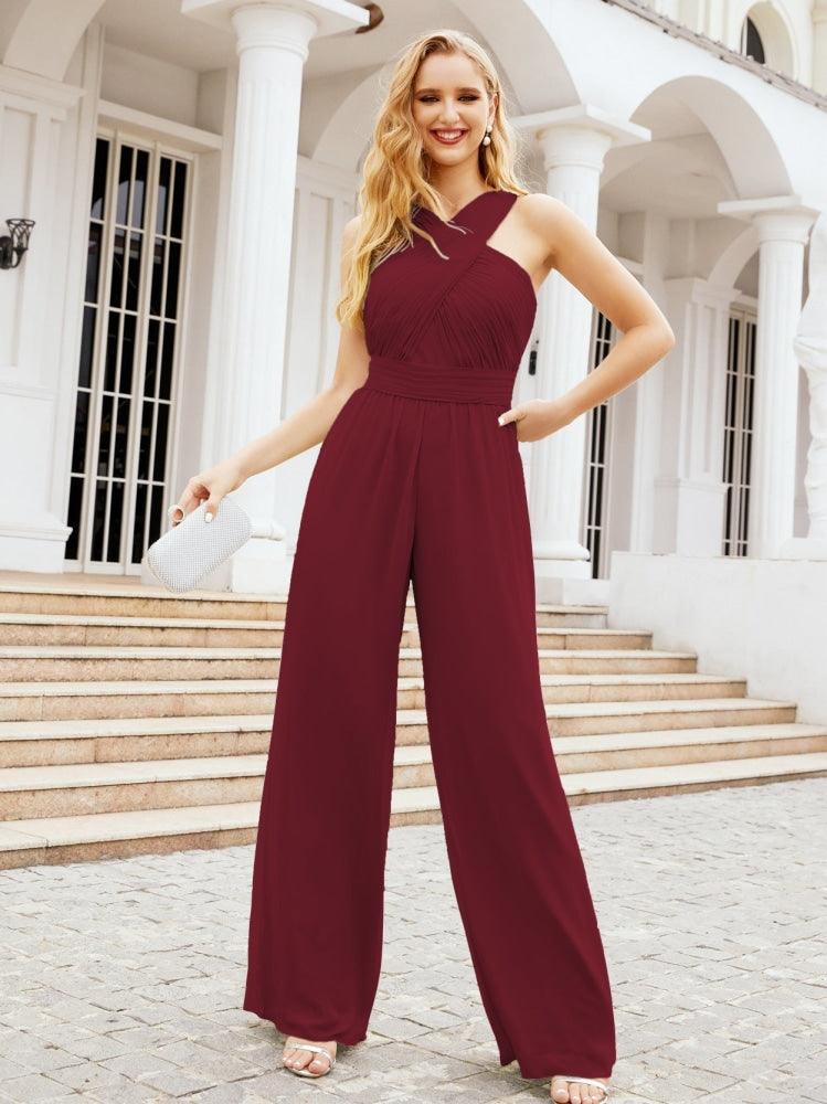 Numbersea Crisscross Neck Jumpsuit Formal Evening Dress Long Bridesmaid Dresses Bell-bottomed Pants 28033-numbersea