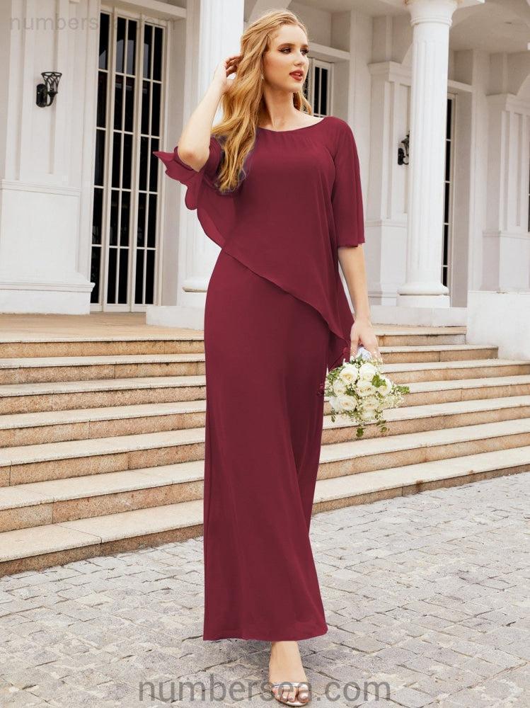 Numbersea Formal Party Gown Dress Long Chiffon Mother Of The Bride Dresses With Ruffle Cape 28026