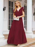 Numbersea Women's Open Back Formal Evening Party Prom Gowns V-Neck Long Chiffon Bridesmaid Dresses with Waist Belt 28038-numbersea