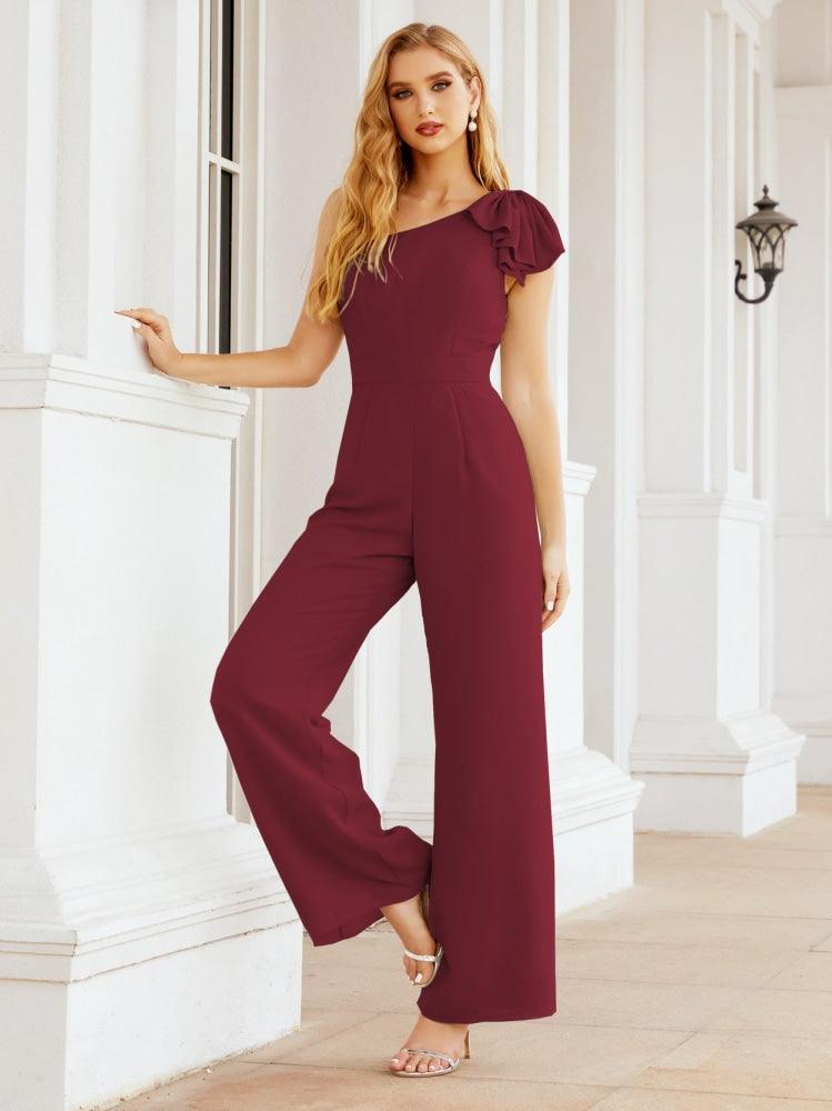 Numbersea Womens One Shoulder Chiffon Long Jumpsuit Formal Evening Dress Bridesmaid Dresses Pants
