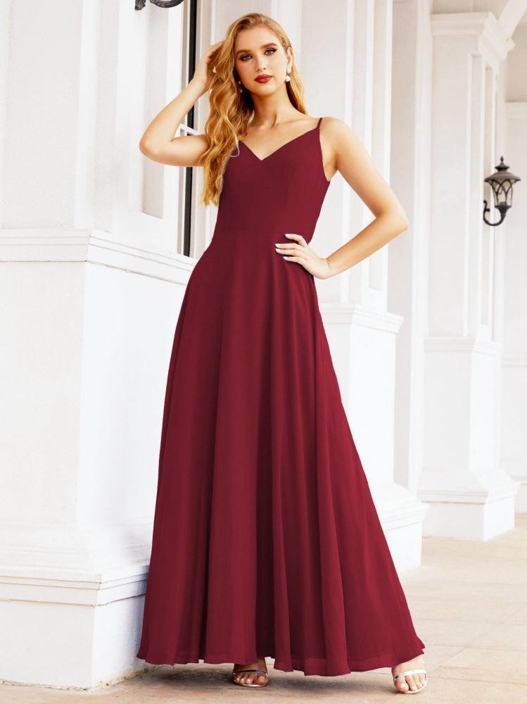 Numbersea Spaghetti Strap Bridesmaid Dresses V Neck Butterfly Back Fromal Evening Party Prom Gown 28036-numbersea