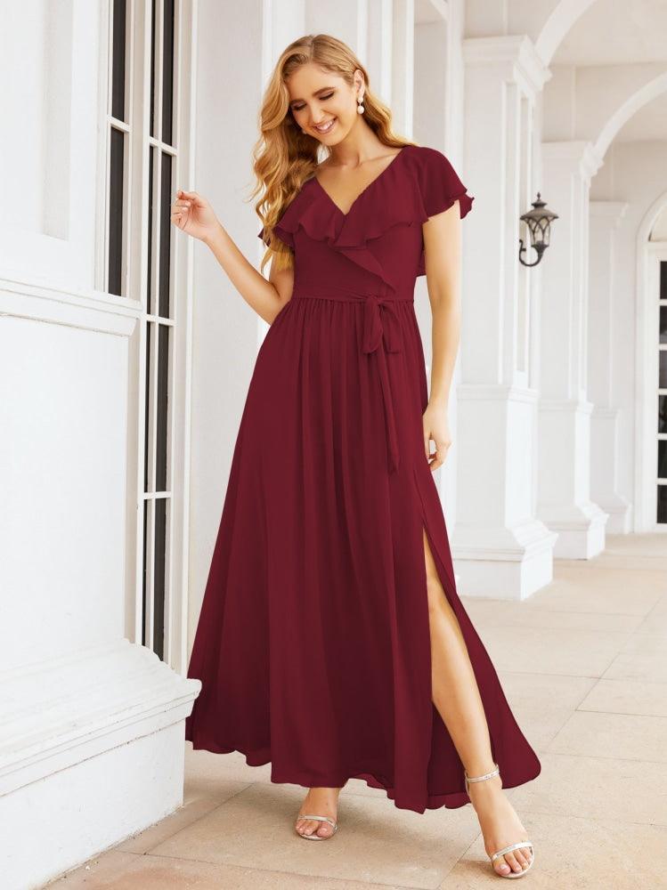 Bridesmaid Dresses with Flutter Sleeves Formal Evening Party Prom Gowns 28044-numbersea