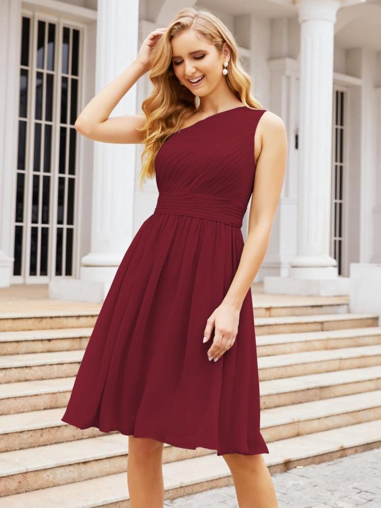 Numbersea Homecoming Dress One Shoulder Pleated Short Formal Prom Gowns 28046 Burgundy