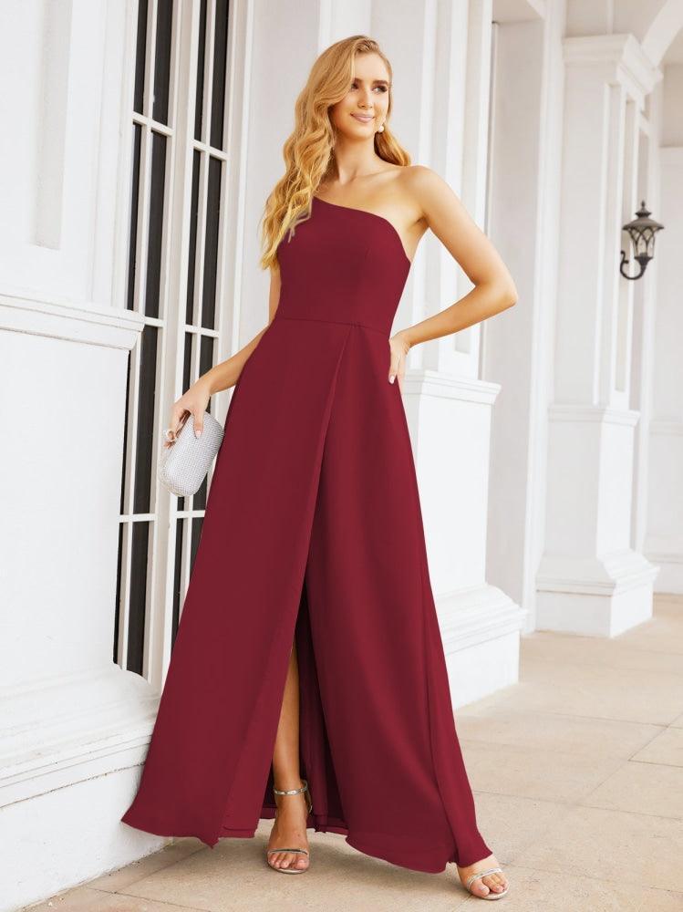 Numbersea Women's One Shoulder Formal Prom Gowns for Mother of The Bride Side Slit Bridesmaid Dresses 28052-numbersea