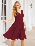 Numbersea Homecoming Dresses Knee Length Skirt V Back 28062 Burgundy