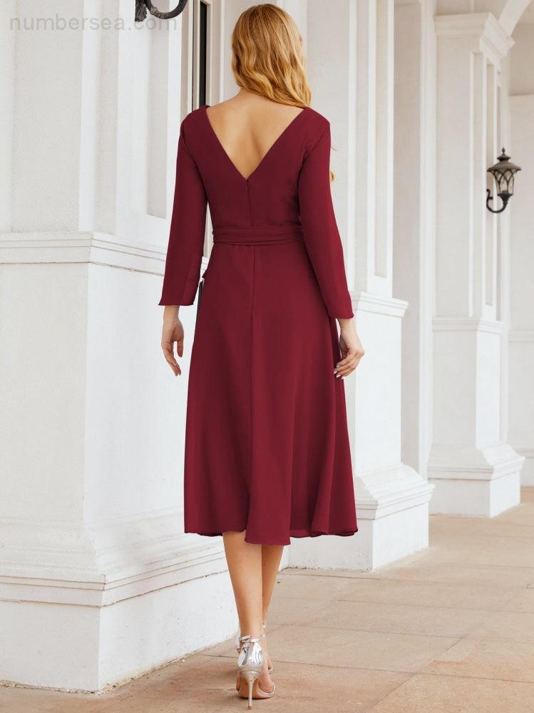 Bridesmaid Dress V-Back Waist Belt Mother of the Bride Wedding Guest 28031-numbersea