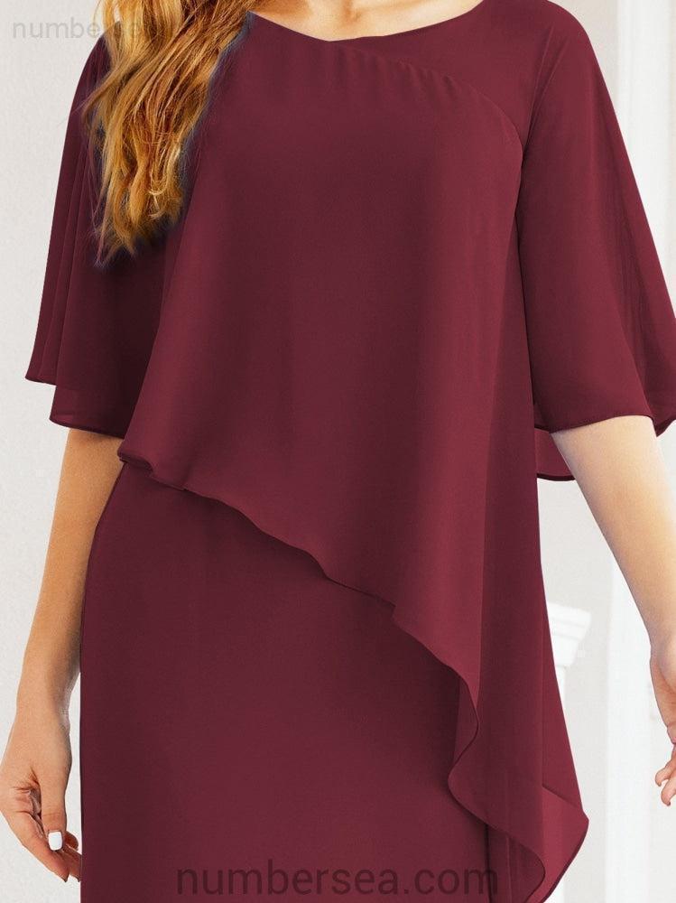 Numbersea Formal Party Gown Dress Long Chiffon Mother Of The Bride Dresses With Ruffle Cape 28026