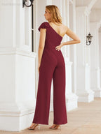 Numbersea Womens One Shoulder Chiffon Long Jumpsuit Formal Evening Dress Bridesmaid Dresses Pants
