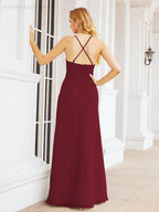 Numbersea Halter Bridesmaid Dresses with Pockets Sleeveless Formal Evening Party Prom Gowns 28055-numbersea