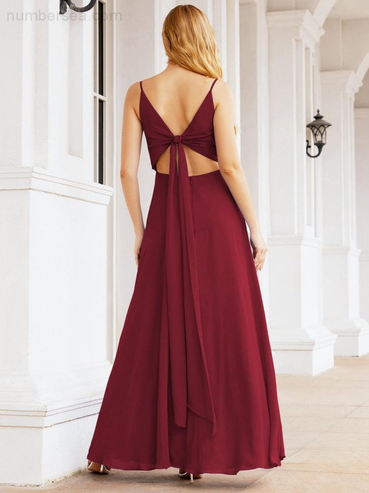 Numbersea Spaghetti Strap Bridesmaid Dresses V Neck Butterfly Back Fromal Evening Party Prom Gown 28036-numbersea
