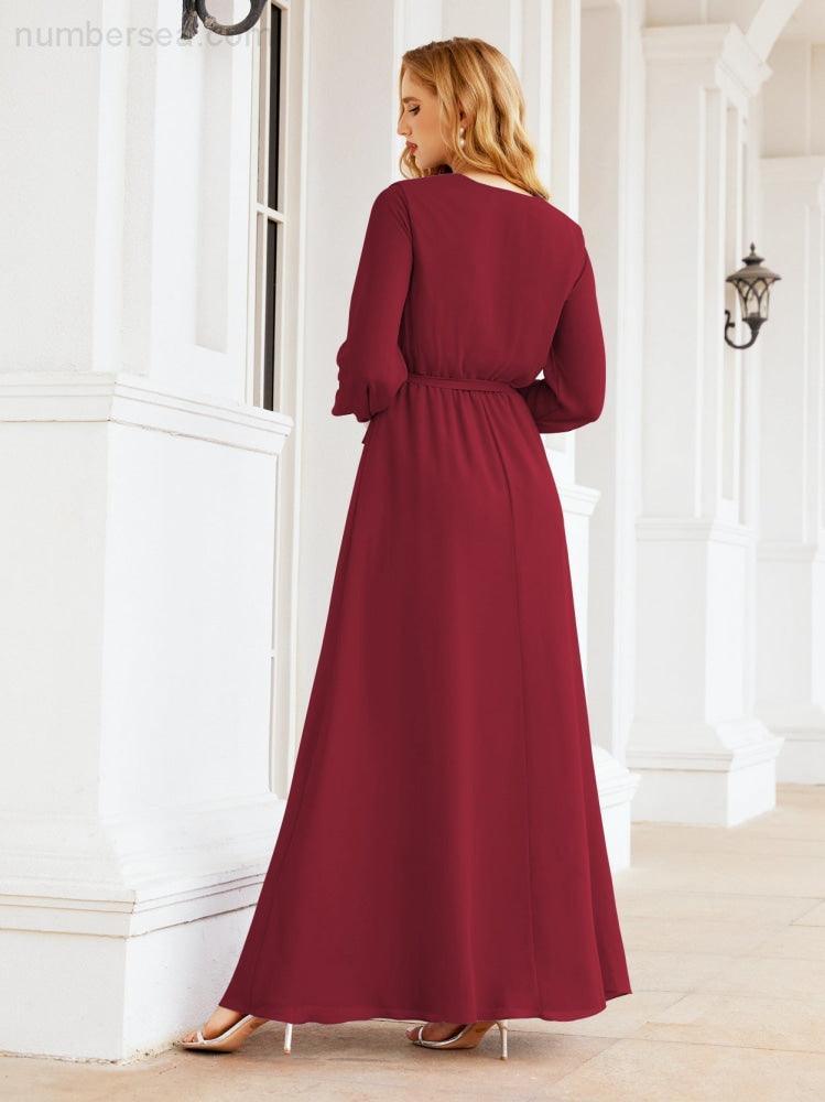 Numbersea Women's Chiffon Bridesmaid Dress A line Long Sleeves Formal Evening Prom Gown for Wedding Guest 28032-numbersea