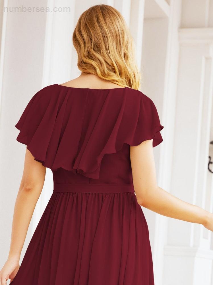 Bridesmaid Dresses with Flutter Sleeves Formal Evening Party Prom Gowns 28044-numbersea