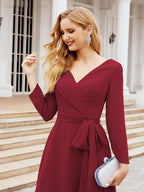 Bridesmaid Dress V-Back Waist Belt Mother of the Bride Wedding Guest 28031-numbersea