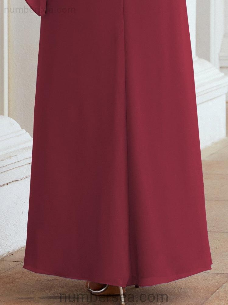 Numbersea Formal Party Gown Dress Long Chiffon Mother Of The Bride Dresses With Ruffle Cape 28026