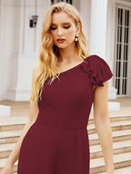 Numbersea Womens One Shoulder Chiffon Long Jumpsuit Formal Evening Dress Bridesmaid Dresses Pants