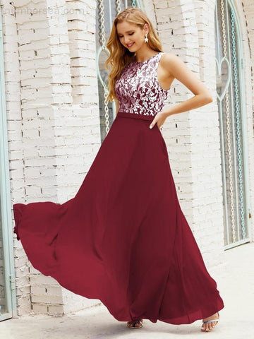 Lace Bridesmaid Dress Floor Length Evening Gowns with Pockets 28017-numbersea