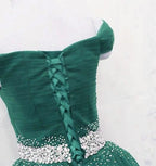 Wunderschönes dunkelgrünes, schulterfreies, langes Partykleid aus Tüll, Ballkleid