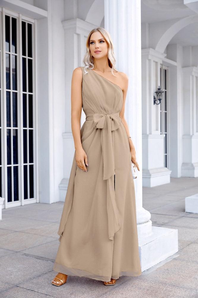 Ladies Chiffon One Shoulder Bridesmaid Evening Dress Wedding Party Evening Dress 28133-numbersea