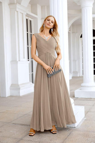 Ladies Chiffon V Neck Sleeveless Floor Length Bridesmaid Evening Dress Wedding Party Evening Dress 28126-numbersea