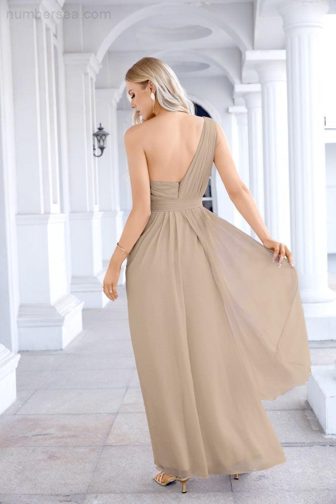 Ladies Chiffon One Shoulder Bridesmaid Evening Dress Wedding Party Evening Dress 28133-numbersea