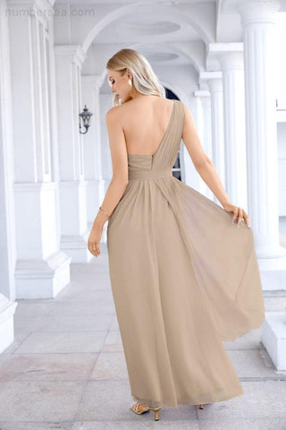 Ladies Chiffon One Shoulder Bridesmaid Evening Dress Wedding Party Evening Dress 28133-numbersea