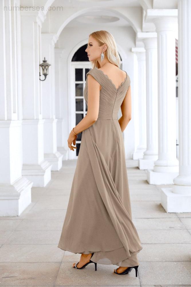 Ladies Chiffon V Neck Sleeveless Floor Length Bridesmaid Evening Dress Wedding Party Evening Dress 28126-numbersea
