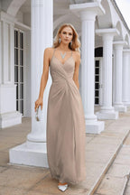 Ladies Chiffon Spaghetti Strap V Neck Front Slit Floor Length Bridesmaid Evening Dress Prom Party Wedding Evening Dress 28116-numbersea