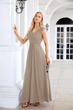 Ladies Chiffon V Neck Sleeveless Floor Length Bridesmaid Evening Dress Wedding Party Evening Dress 28126-numbersea