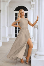 Ladies Chiffon Off Shoulder Swing Sleeve Front Slit Bridesmaid Evening Dress Wedding Party Evening Dress 28117-numbersea