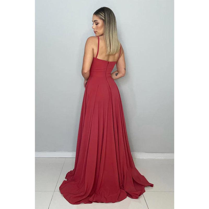 Spaghettiträger Herzausschnitt Langes Brautjungfernkleid Abendkleid 