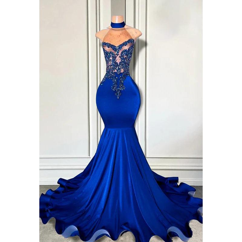 Glamouröses und dramatisches, ärmelloses, sexy Abend-, Party- und Ballkleid mit Rüschen und hohem Halsausschnitt