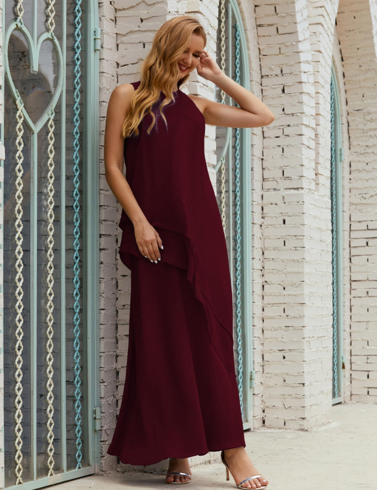 Chiffon Long Plus Size Mother Of Bride Dresses Formal Bridesmaid Prom Gown 28019 Burgundy