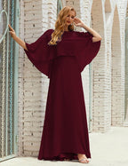 Numbersea Bridesmaid Dress Women Long Sleeve V-Neck Chiffon Formal Wedding Party 28018 Burgundy