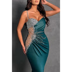 Sweetheart Spaghetti Straps Appliques Pleats Party Prom Evening Dress