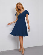 Numbersea Chiffon Bridesmaid Dress V Neck Short Cocktail Gowns For Juniors Homecoming Dresses 28077