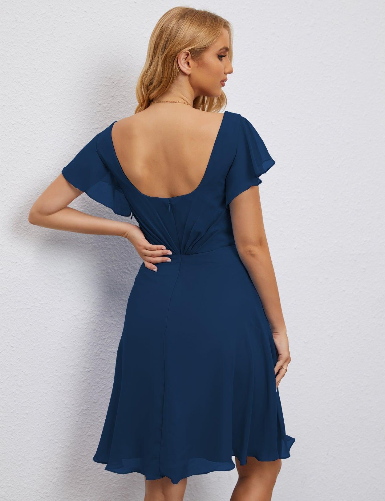Numbersea Chiffon Bridesmaid Dress V Neck Short Cocktail Gowns For Juniors Homecoming Dresses 28077