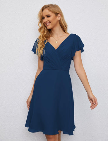 Numbersea Chiffon Bridesmaid Dress V Neck Short Cocktail Gowns For Juniors Homecoming Dresses 28077