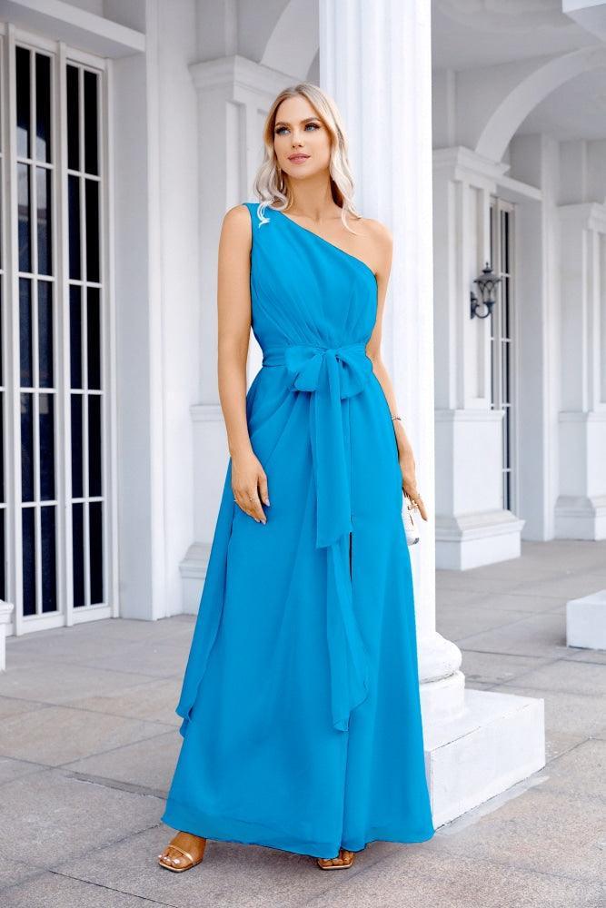 Ladies Chiffon One Shoulder Bridesmaid Evening Dress Wedding Party Evening Dress 28133-numbersea