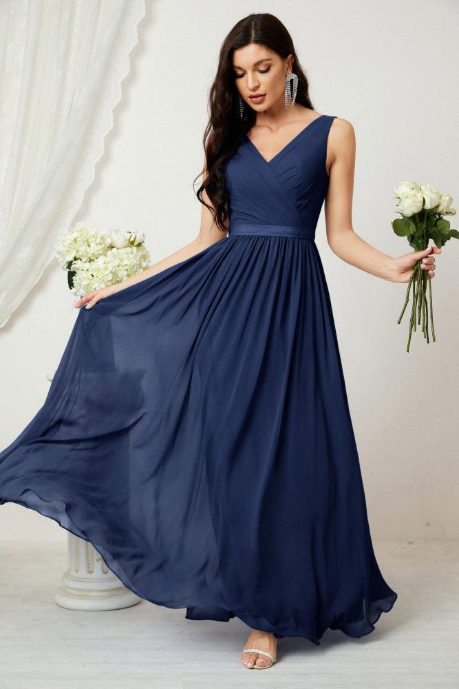 Women's Chiffon Long Bridesmaid Dresses A line Sleeveless Formal Prom Gown for Evening Party Homecoming Dresses 2808-numbersea