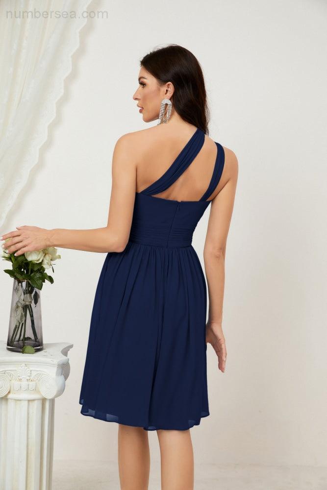 Numbersea Women Chiffon Short One Shoulder Bridesmaid Dress Formal Dresses For Party Homecoming 2804
