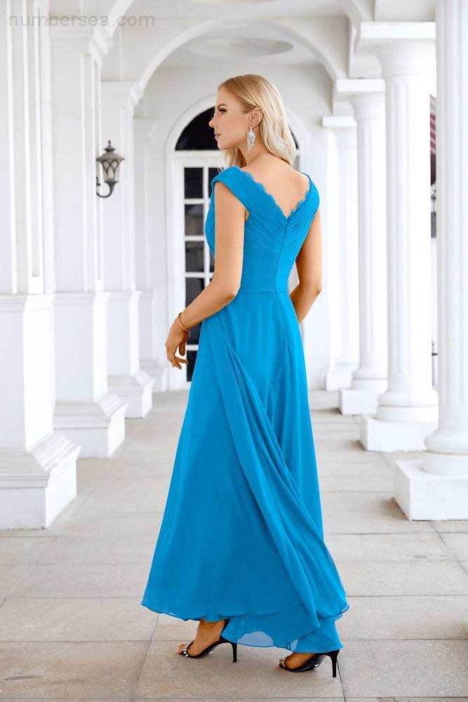 Ladies Chiffon V Neck Sleeveless Floor Length Bridesmaid Evening Dress Wedding Party Evening Dress 28126-numbersea