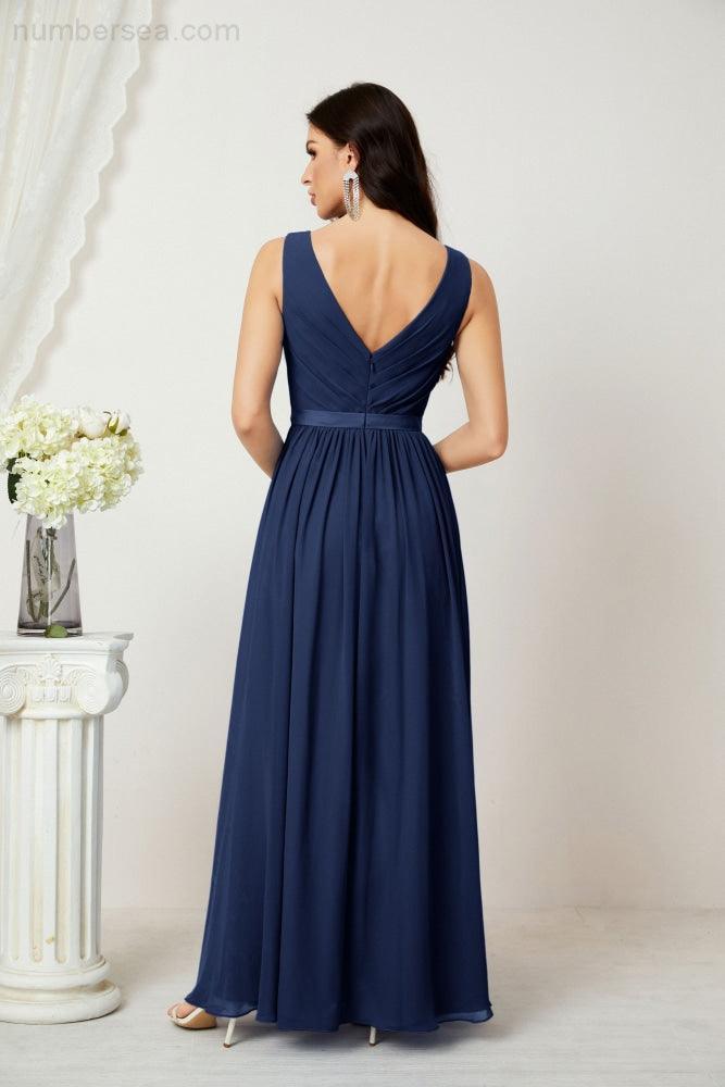 Women's Chiffon Long Bridesmaid Dresses A line Sleeveless Formal Prom Gown for Evening Party Homecoming Dresses 2808-numbersea