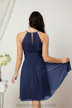 Halter Bridesmaid Dresses Knee Length A Line Formal Evening Party Cocktail Dress 28011